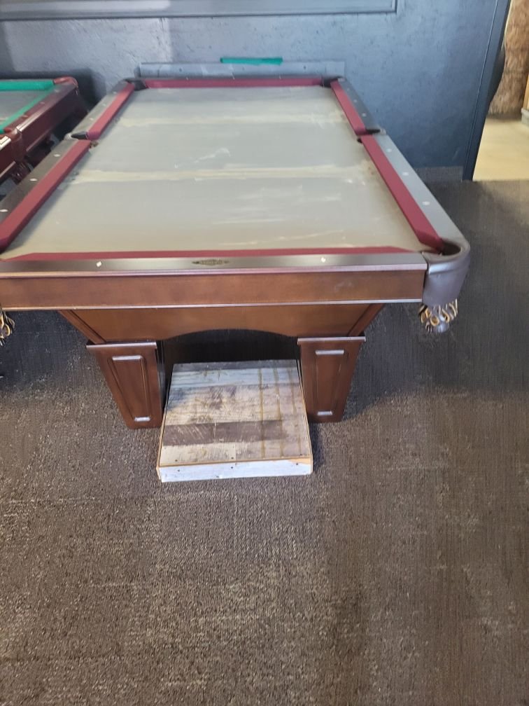Brunswick 4x8 pool table, full table view with worn cloth ready for recovering