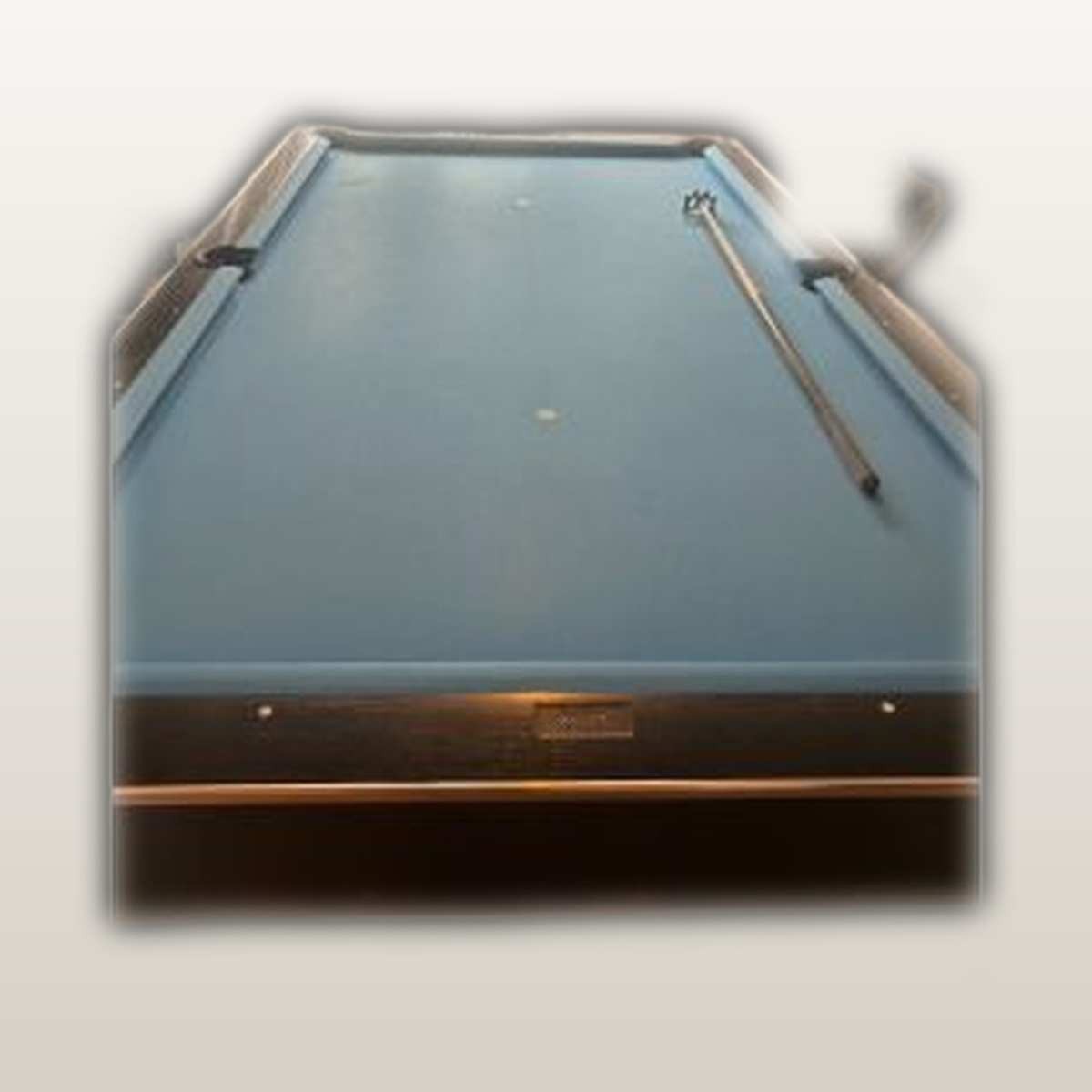 4.5x9 black Crown pool table with blue Simonis 860 cloth, full table view